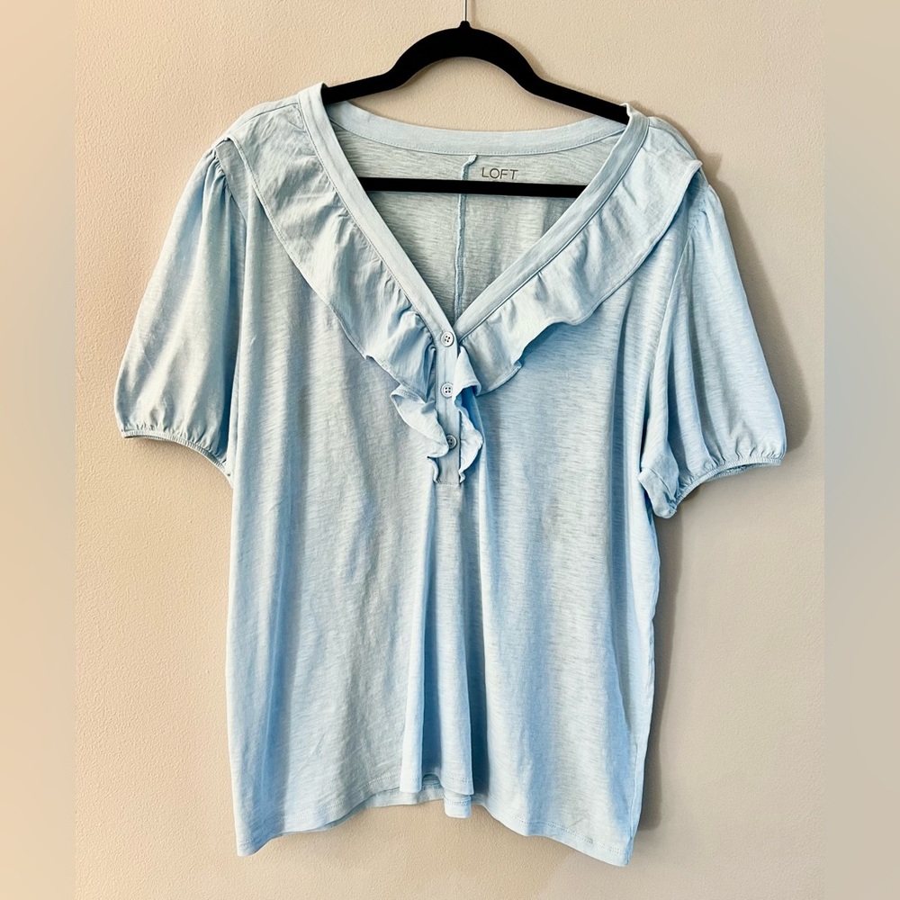 LOFT Outlet Sky Blue Ruffle Button-Front Blouse
